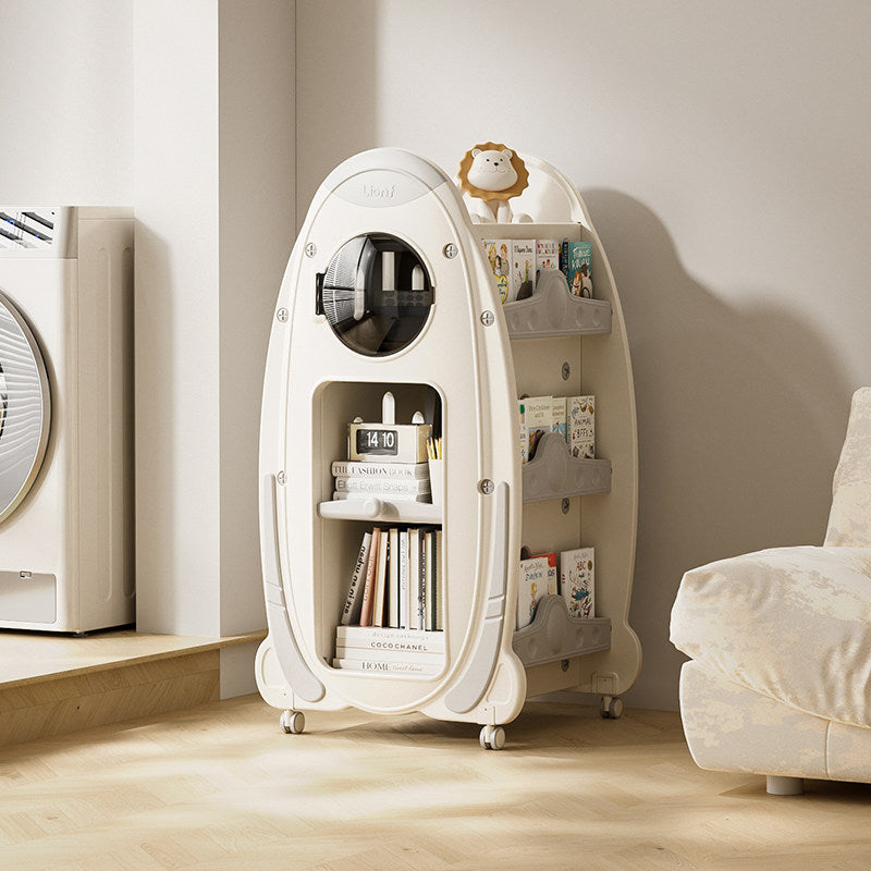 Lumendat Modern Minimalist HDPE Acrylic Cartoon Rocket Kids Movable Bookshelf 3-Tier For Living Room & Study Lumendat