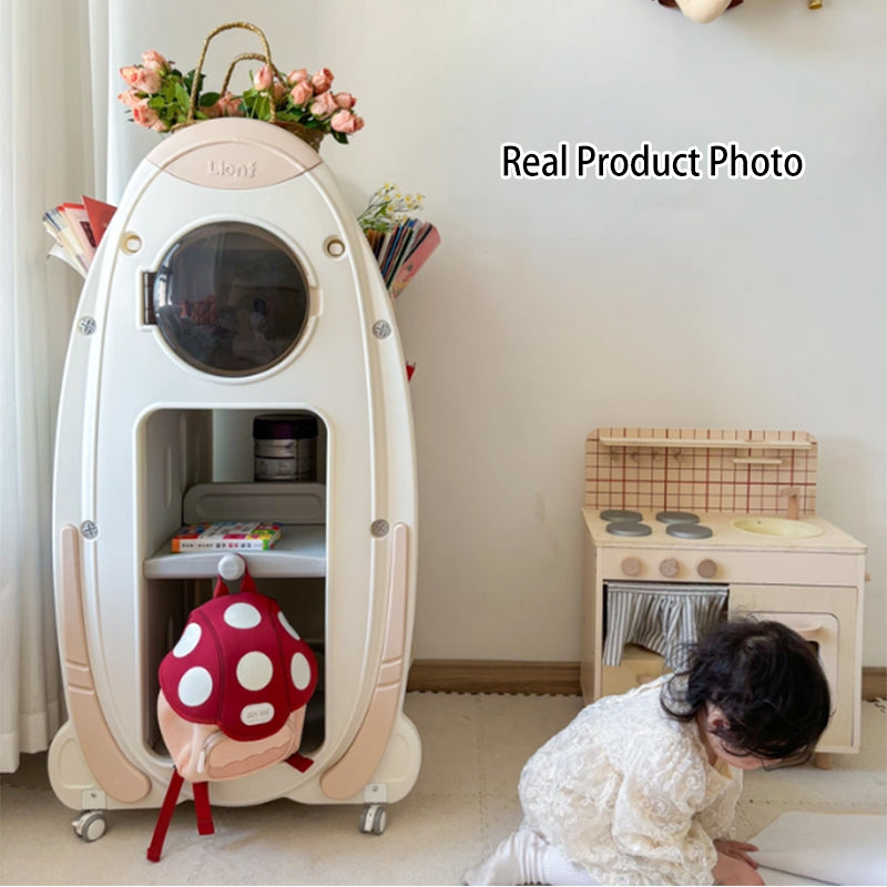 Lumendat Modern Minimalist HDPE Acrylic Cartoon Rocket Kids Movable Bookshelf 3-Tier For Living Room & Study Lumendat