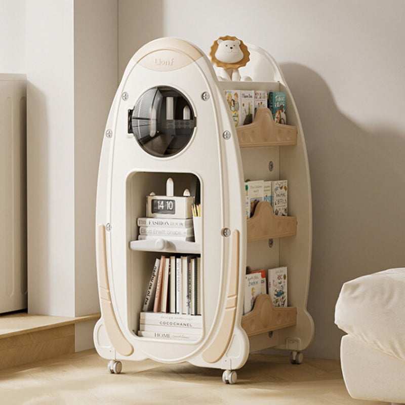 Lumendat Modern Minimalist HDPE Acrylic Cartoon Rocket Kids Movable Bookshelf 3-Tier For Living Room & Study Lumendat