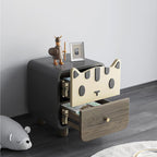 Lumendat Modern Art Deco Wood Panel Solid Wood Metal Cat-Shaped Cylindrical Nightstand With 2 Drawers For Bedroom Lumendat