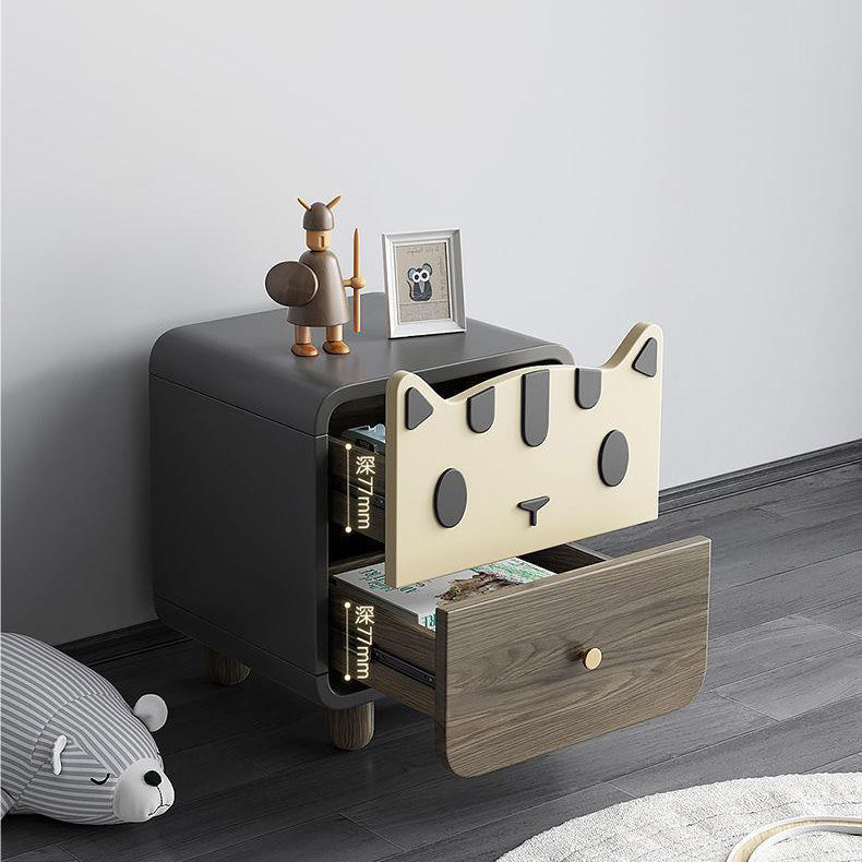Lumendat Modern Art Deco Wood Panel Solid Wood Metal Cat-Shaped Cylindrical Nightstand With 2 Drawers For Bedroom Lumendat