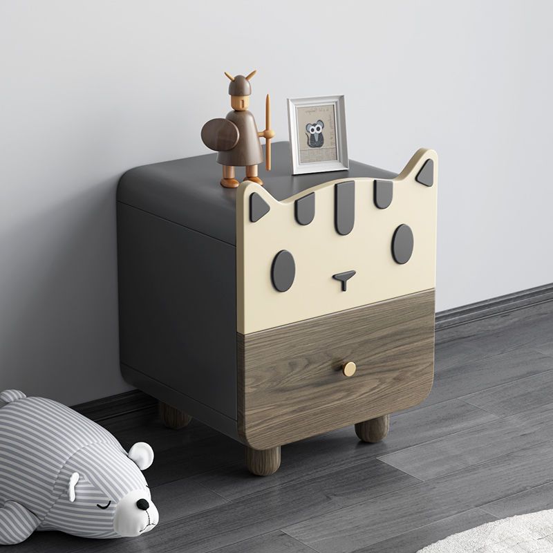 Lumendat Modern Art Deco Wood Panel Solid Wood Metal Cat-Shaped Cylindrical Nightstand With 2 Drawers For Bedroom Lumendat