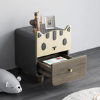 Lumendat Modern Art Deco Wood Panel Solid Wood Metal Cat-Shaped Cylindrical Nightstand With 2 Drawers For Bedroom Lumendat