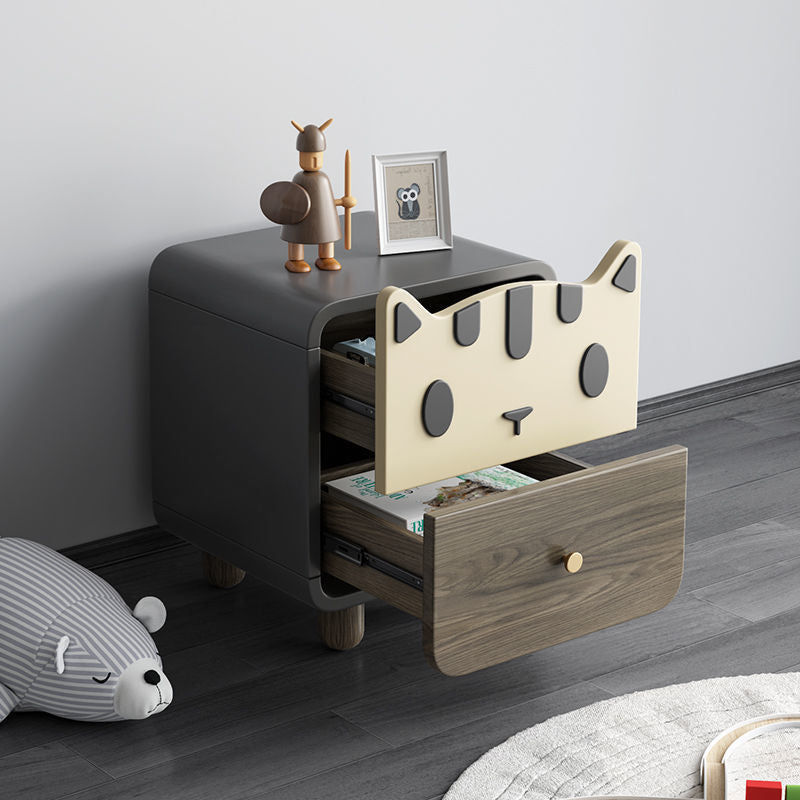Lumendat Modern Art Deco Wood Panel Solid Wood Metal Cat-Shaped Cylindrical Nightstand With 2 Drawers For Bedroom Lumendat
