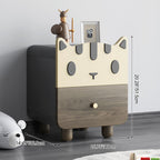 Lumendat Modern Art Deco Wood Panel Solid Wood Metal Cat-Shaped Cylindrical Nightstand With 2 Drawers For Bedroom Lumendat