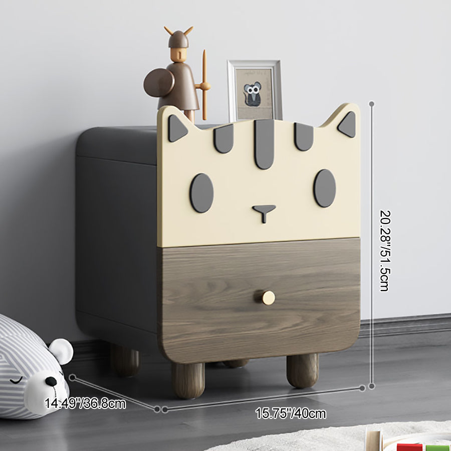 Lumendat Modern Art Deco Wood Panel Solid Wood Metal Cat-Shaped Cylindrical Nightstand With 2 Drawers For Bedroom Lumendat