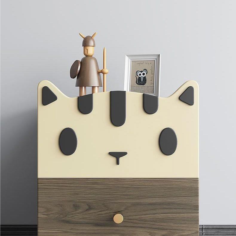 Lumendat Modern Art Deco Wood Panel Solid Wood Metal Cat-Shaped Cylindrical Nightstand With 2 Drawers For Bedroom Lumendat
