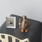 Lumendat Modern Art Deco Wood Panel Solid Wood Metal Cat-Shaped Cylindrical Nightstand With 2 Drawers For Bedroom Lumendat