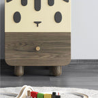 Lumendat Modern Art Deco Wood Panel Solid Wood Metal Cat-Shaped Cylindrical Nightstand With 2 Drawers For Bedroom Lumendat