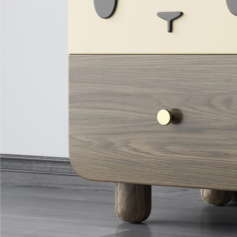 Lumendat Modern Art Deco Wood Panel Solid Wood Metal Cat-Shaped Cylindrical Nightstand With 2 Drawers For Bedroom Lumendat