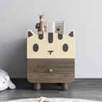 Lumendat Modern Art Deco Wood Panel Solid Wood Metal Cat-Shaped Cylindrical Nightstand With 2 Drawers For Bedroom Lumendat