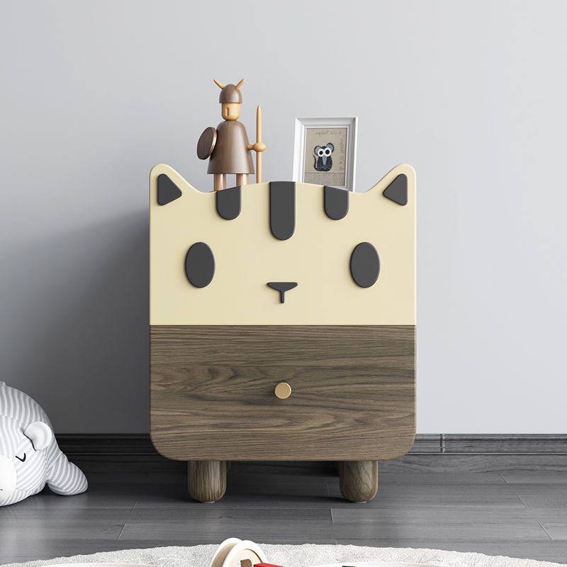 Lumendat Modern Art Deco Wood Panel Solid Wood Metal Cat-Shaped Cylindrical Nightstand With 2 Drawers For Bedroom Lumendat