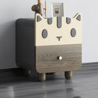 Lumendat Modern Art Deco Wood Panel Solid Wood Metal Cat-Shaped Cylindrical Nightstand With 2 Drawers For Bedroom Lumendat