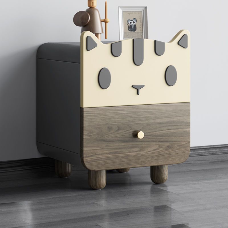 Lumendat Modern Art Deco Wood Panel Solid Wood Metal Cat-Shaped Cylindrical Nightstand With 2 Drawers For Bedroom Lumendat