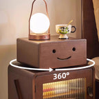 Lumendat Contemporary Creative Solid Wood Glass Rounded Robot-Shaped Nightstand With 2 Storage For Bedroom & Living Room Lumendat