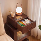 Lumendat Contemporary Creative Solid Wood Glass Rounded Robot-Shaped Nightstand With 2 Storage For Bedroom & Living Room Lumendat