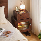 Lumendat Contemporary Creative Solid Wood Glass Rounded Robot-Shaped Nightstand With 2 Storage For Bedroom & Living Room Lumendat