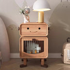 Lumendat Contemporary Creative Solid Wood Glass Cylindrical Robot Nightstand With 1 Drawer For Bedroom Lumendat