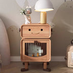 Lumendat Contemporary Creative Solid Wood Glass Cylindrical Robot Nightstand With 1 Drawer For Bedroom Lumendat