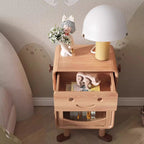 Lumendat Contemporary Creative Solid Wood Glass Cylindrical Robot Nightstand With 1 Drawer For Bedroom Lumendat