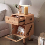 Lumendat Contemporary Creative Solid Wood Glass Cylindrical Robot Nightstand With 1 Drawer For Bedroom Lumendat
