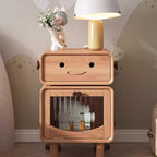 Lumendat Contemporary Creative Solid Wood Glass Cylindrical Robot Nightstand With 1 Drawer For Bedroom Lumendat