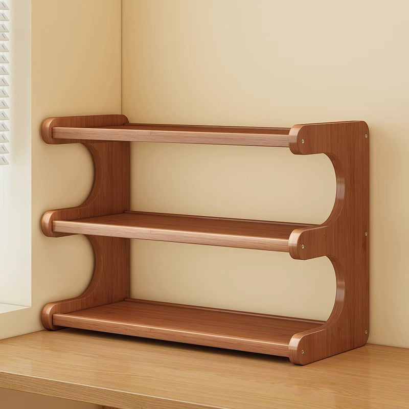 Traditional Vintage Bamboo Medium Density Fiberboard Rounded E-Shaped Storage Shelf 2/3/4-Tier For Home Office DFM-F