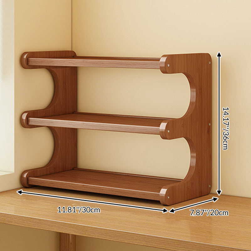 Traditional Vintage Bamboo Medium Density Fiberboard Rounded E-Shaped Storage Shelf 2/3/4-Tier For Home Office DFM-F