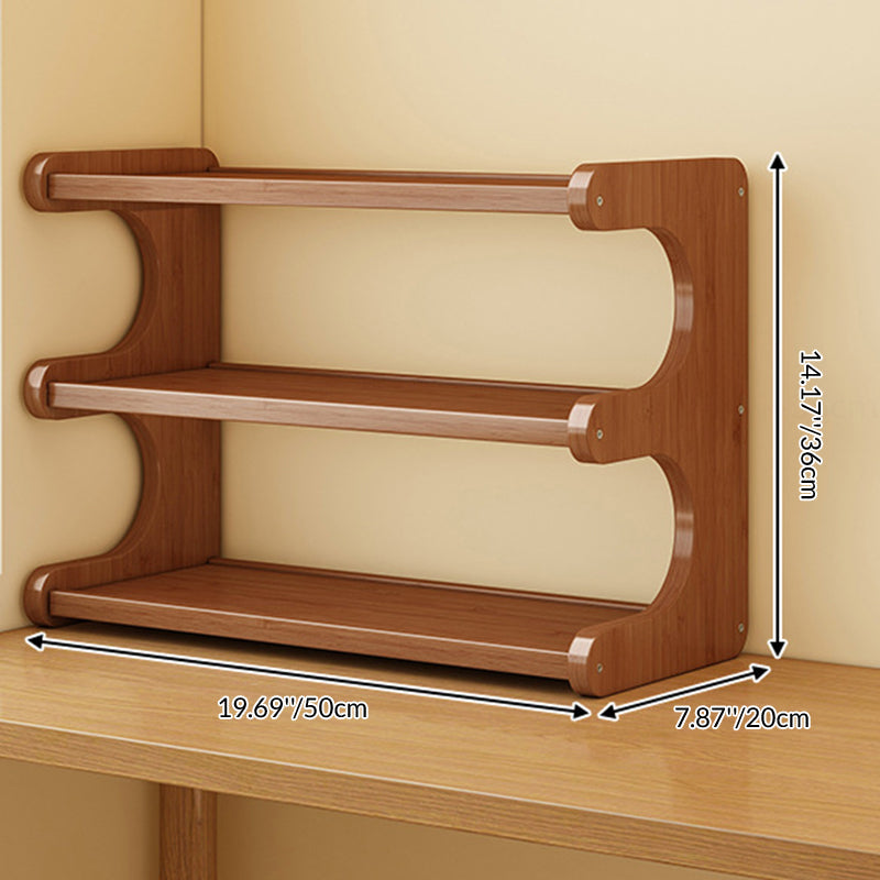 Traditional Vintage Bamboo Medium Density Fiberboard Rounded E-Shaped Storage Shelf 2/3/4-Tier For Home Office DFM-F