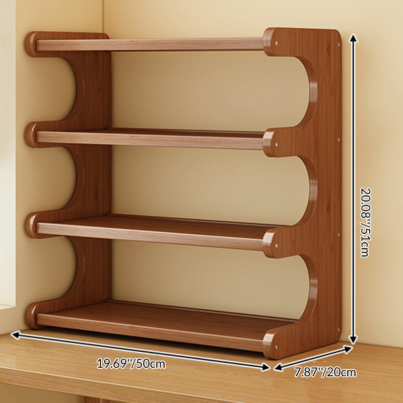 Traditional Vintage Bamboo Medium Density Fiberboard Rounded E-Shaped Storage Shelf 2/3/4-Tier For Home Office DFM-F