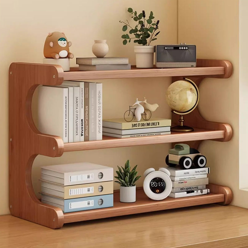 Traditional Vintage Bamboo Medium Density Fiberboard Rounded E-Shaped Storage Shelf 2/3/4-Tier For Home Office DFM-F