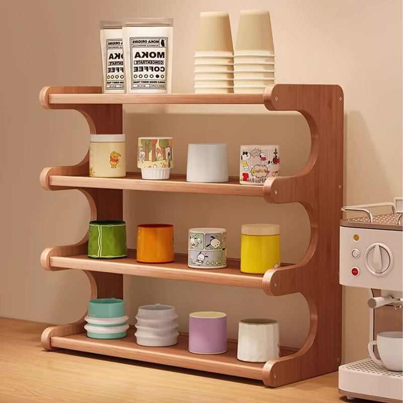 Traditional Vintage Bamboo Medium Density Fiberboard Rounded E-Shaped Storage Shelf 2/3/4-Tier For Home Office DFM-F