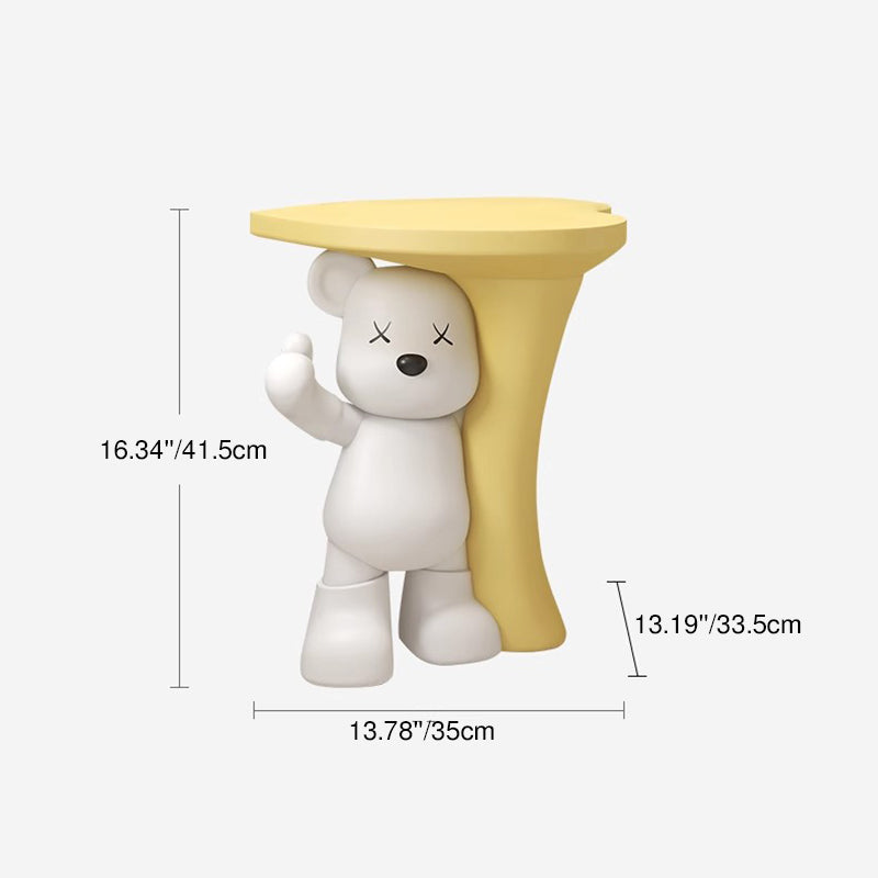 Lumendat Modern Art Deco Resin Kids Heart Bear Side Table 1-Tier For Living Room Lumendat