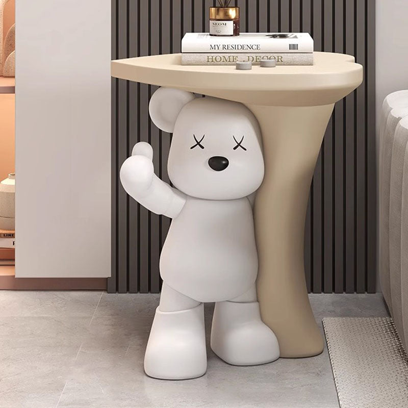Lumendat Modern Art Deco Resin Kids Heart Bear Side Table 1-Tier For Living Room Lumendat