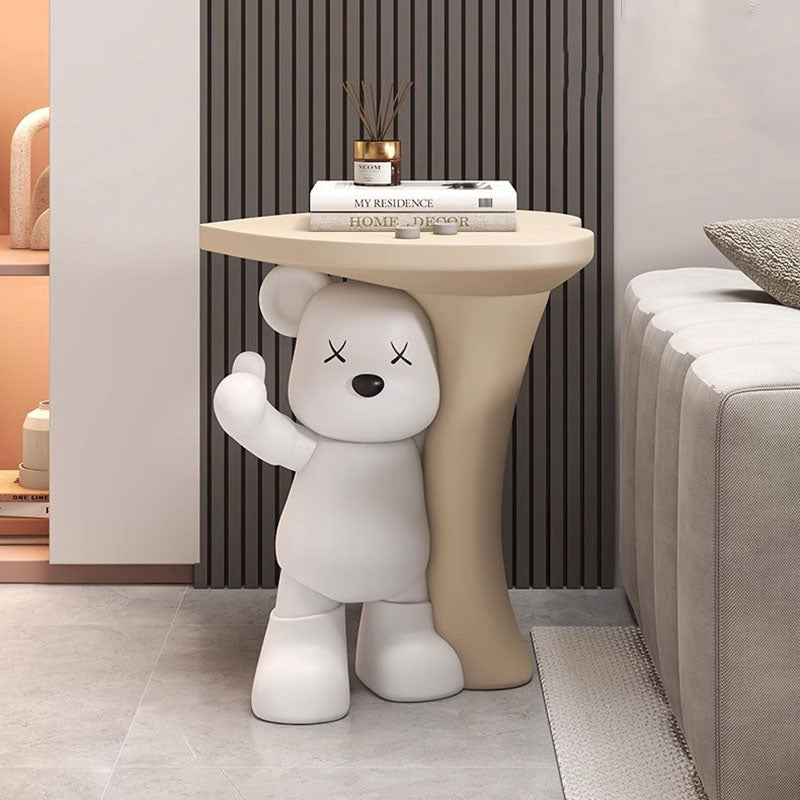 Lumendat Modern Art Deco Resin Kids Heart Bear Side Table 1-Tier For Living Room Lumendat