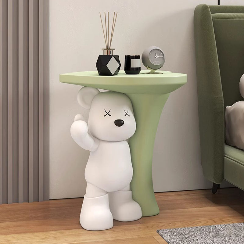 Lumendat Modern Art Deco Resin Kids Heart Bear Side Table 1-Tier For Living Room Lumendat
