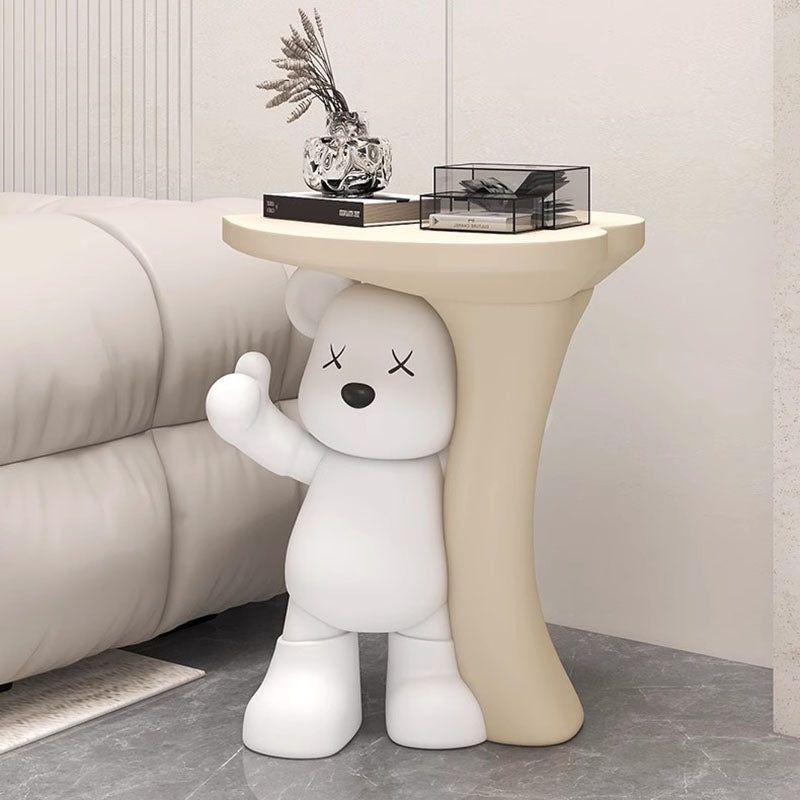 Lumendat Modern Art Deco Resin Kids Heart Bear Side Table 1-Tier For Living Room Lumendat