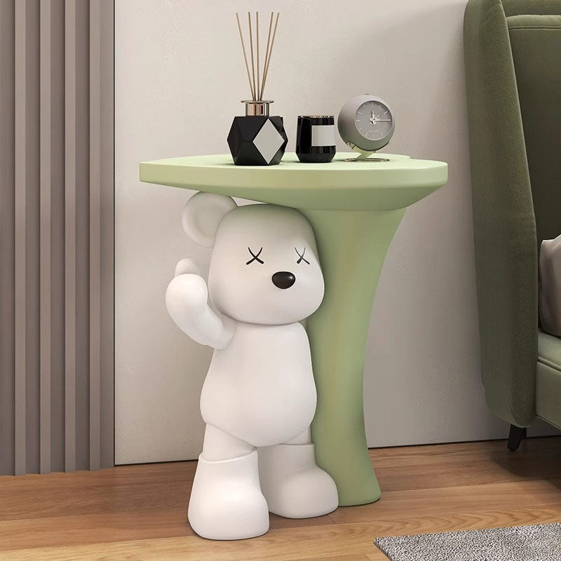 Lumendat Modern Art Deco Resin Kids Heart Bear Side Table 1-Tier For Living Room Lumendat
