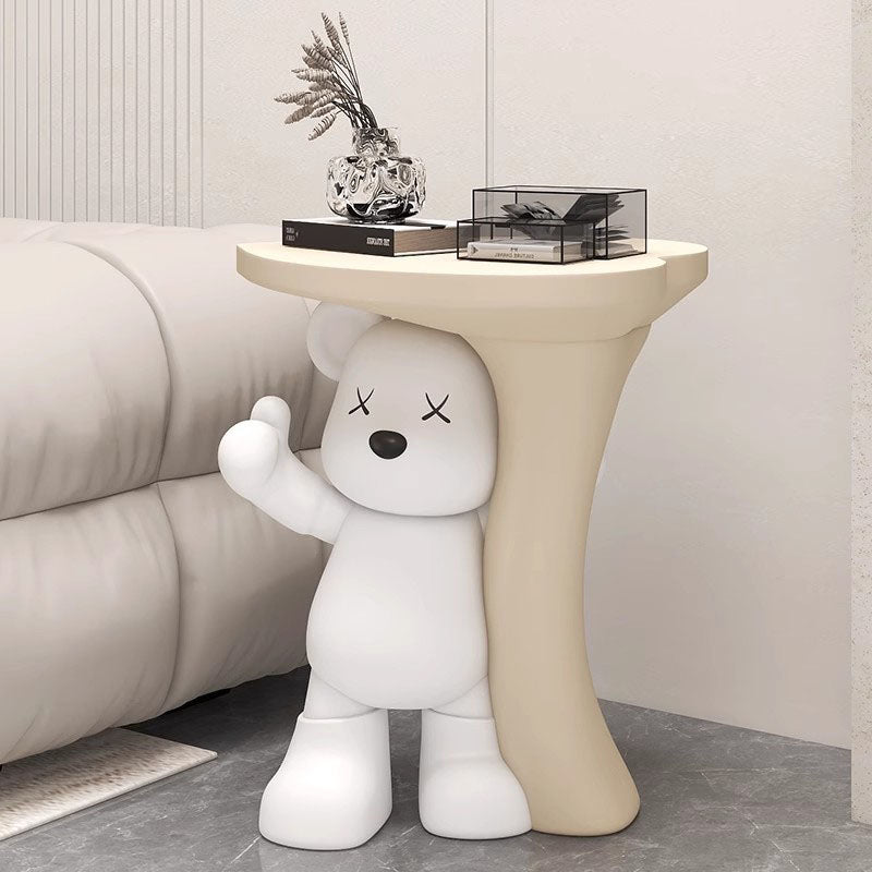 Lumendat Modern Art Deco Resin Kids Heart Bear Side Table 1-Tier For Living Room Lumendat