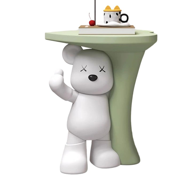 Lumendat Modern Art Deco Resin Kids Heart Bear Side Table 1-Tier For Living Room Lumendat