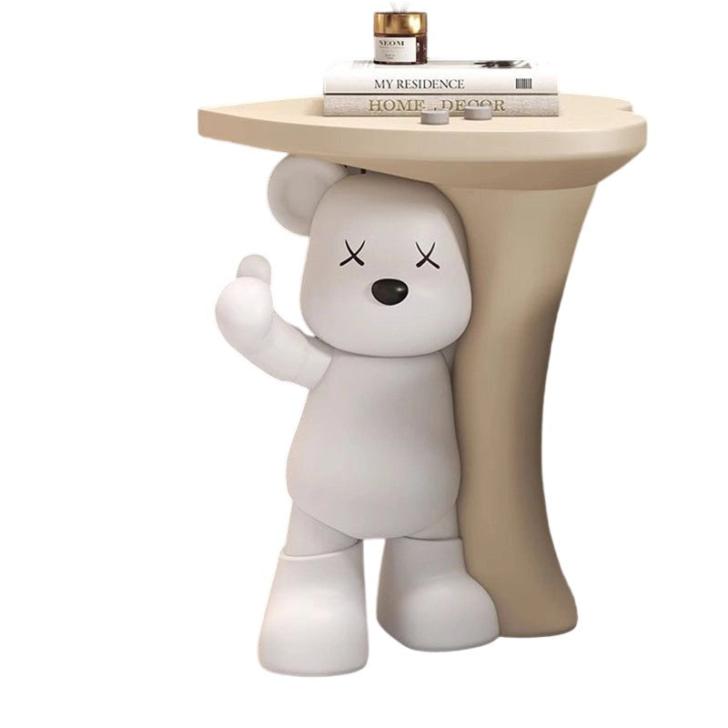 Lumendat Modern Art Deco Resin Kids Heart Bear Side Table 1-Tier For Living Room Lumendat