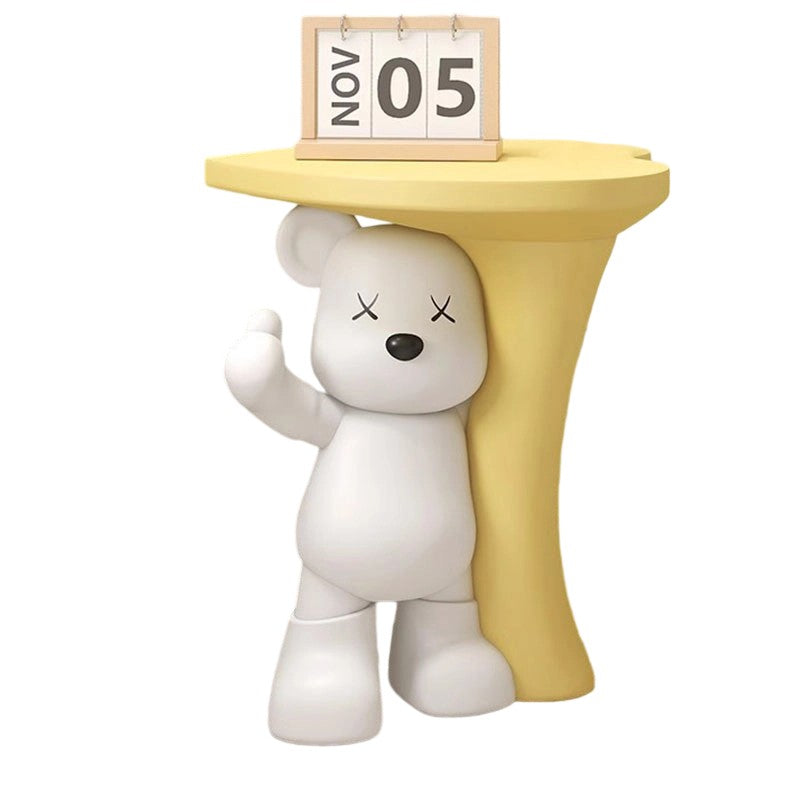 Lumendat Modern Art Deco Resin Kids Heart Bear Side Table 1-Tier For Living Room Lumendat