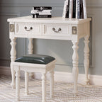 Modern Minimalist Solid Wood Rectangular Cylindrical Leg Makeup Vanity With 2 Drawers For Bedroom Lumendat