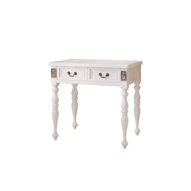 Modern Minimalist Solid Wood Rectangular Cylindrical Leg Makeup Vanity With 2 Drawers For Bedroom Lumendat