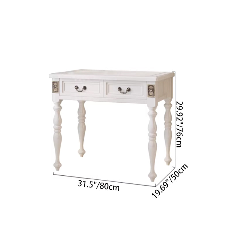 Modern Minimalist Solid Wood Rectangular Cylindrical Leg Makeup Vanity With 2 Drawers For Bedroom Lumendat