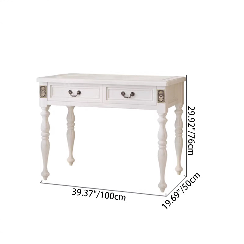Modern Minimalist Solid Wood Rectangular Cylindrical Leg Makeup Vanity With 2 Drawers For Bedroom Lumendat