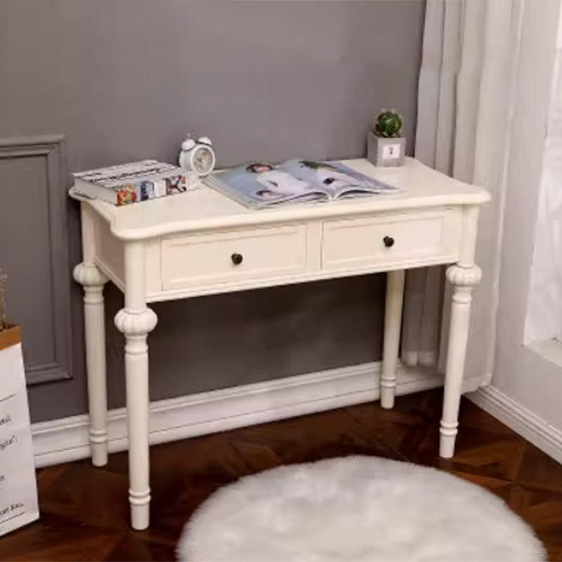 Modern Minimalist Engineered Wood Pine Rectangular Round Makeup Vanity With 2 Drawers For Bedroom Lumendat
