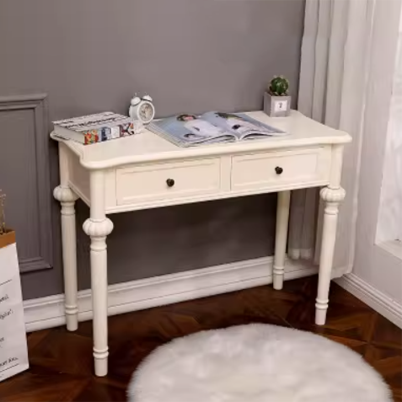 Modern Minimalist Engineered Wood Pine Rectangular Round Makeup Vanity With 2 Drawers For Bedroom Lumendat
