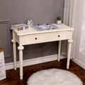 Modern Minimalist Engineered Wood Pine Rectangular Round Makeup Vanity With 2 Drawers For Bedroom Lumendat