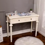 Modern Minimalist Engineered Wood Pine Rectangular Round Makeup Vanity With 2 Drawers For Bedroom Lumendat